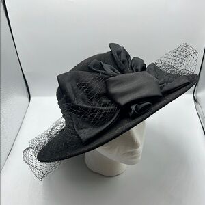 Georgi Black Church/Kentucky Derby Hat with LACE Bow